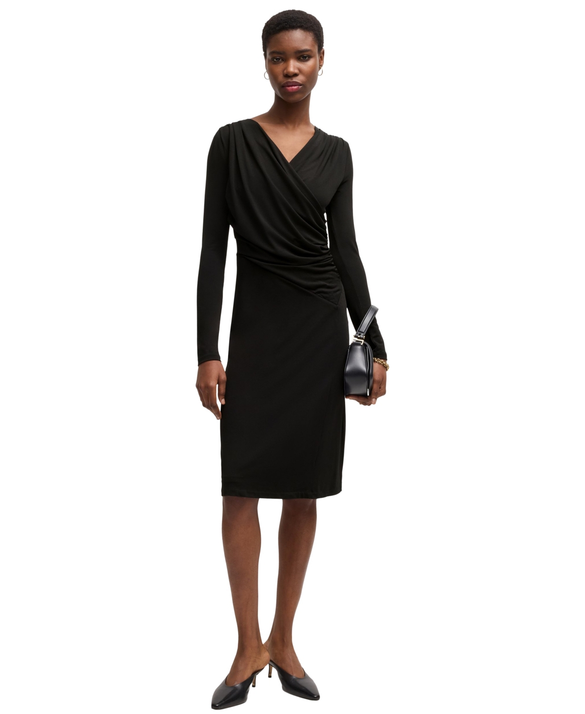 Hugo Boss Boss By  Women's Stretch Crepe Twist-front Dress In Black