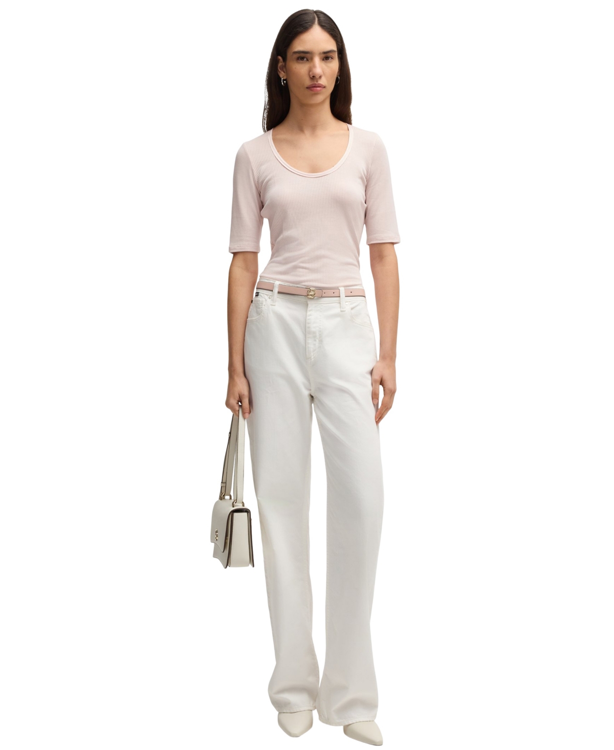 Hugo Boss Boss By  Women's Ribbed Scoop-neck T-shirt In Open Pink