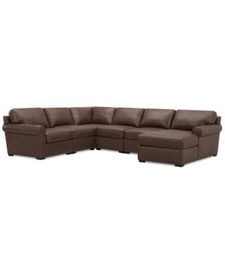 Radley Roll Arm 132" 6-Pc. Leather Square Corner Chaise Sectional