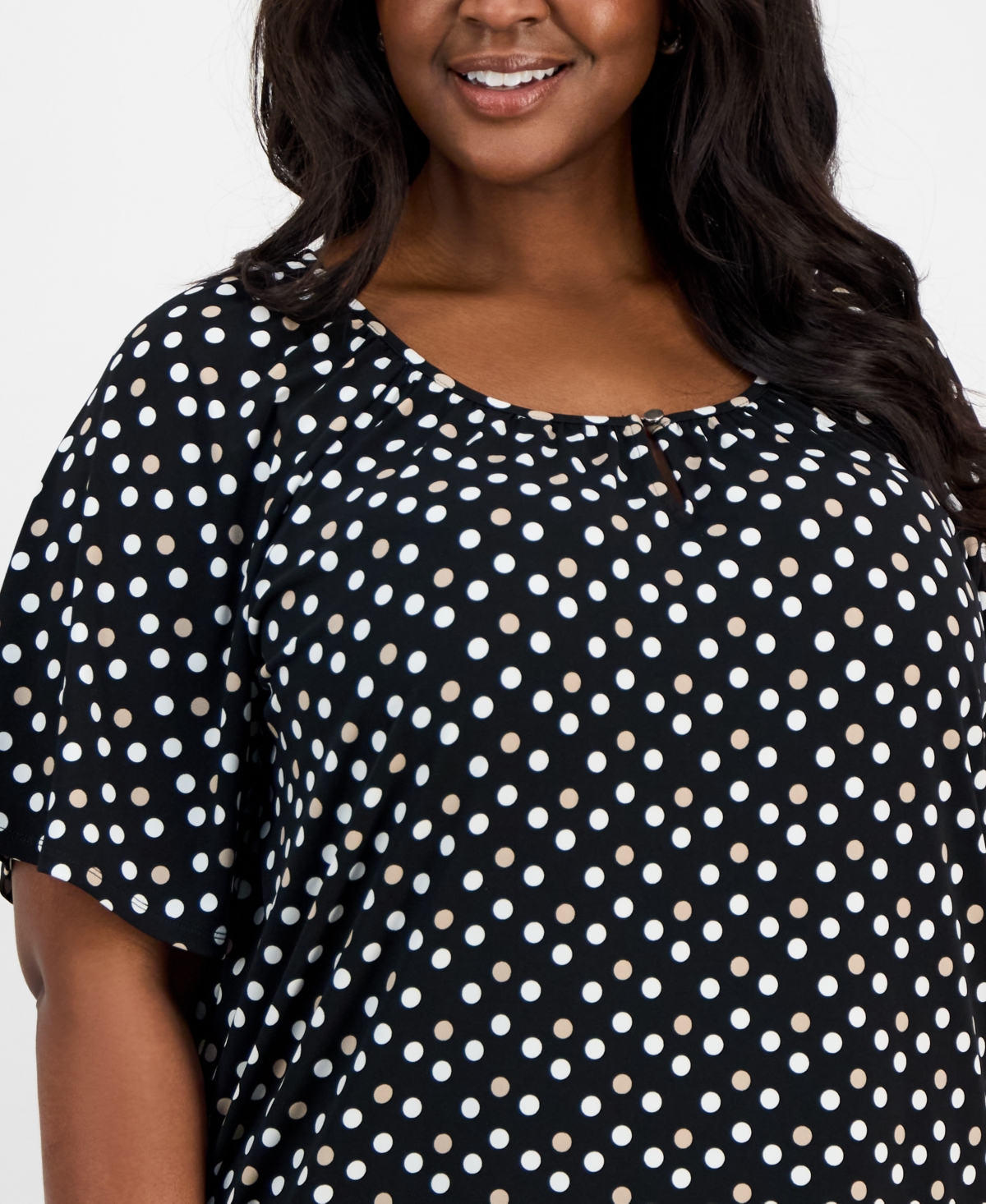 Ak Anne Klein Plus Size Printed Short Sleeve Blouse