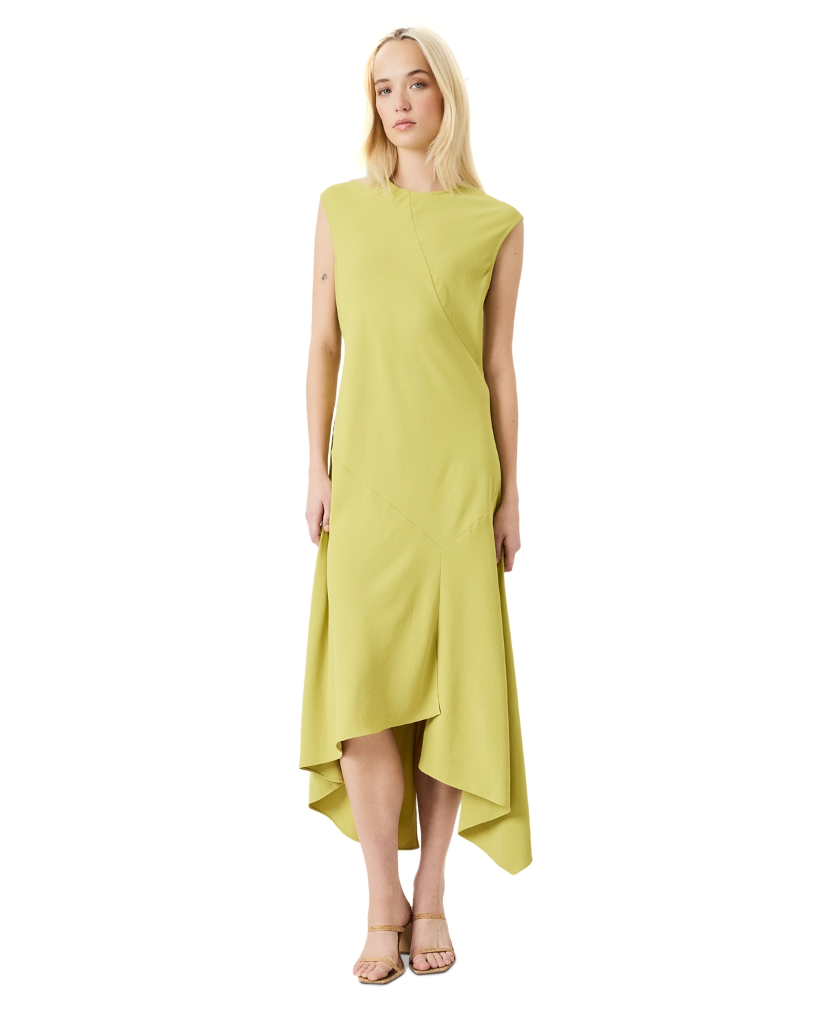 Luxely Beach Crepe Asymmetric Midi Dress In Lentil Sprout