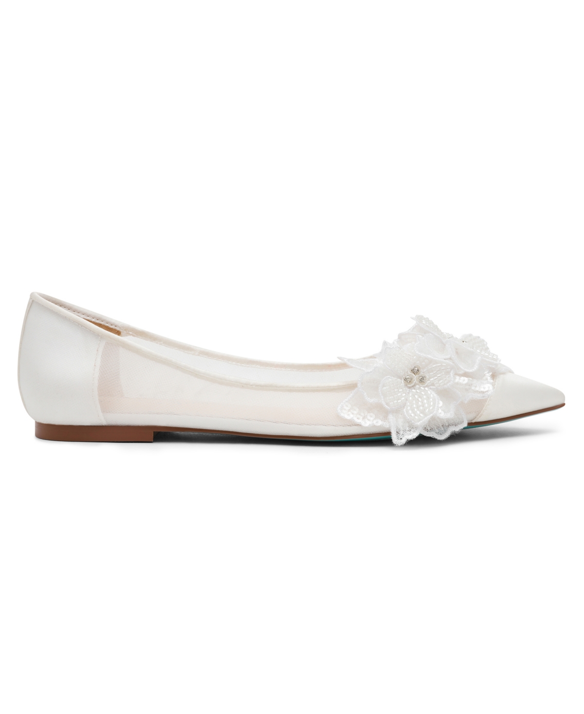 BETSEY JOHNSON WOMEN'S GRAY FLORAL MESH FLATS 