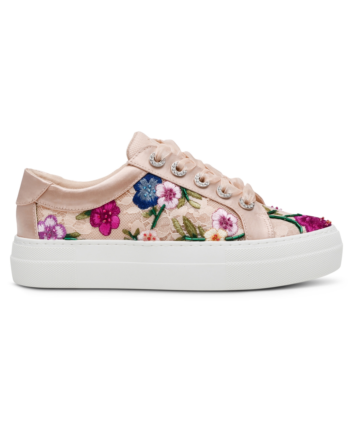 BETSEY JOHNSON WOMEN'S JAYLA FLORAL EMBROIDERY LACE-UP SNEAKERS 