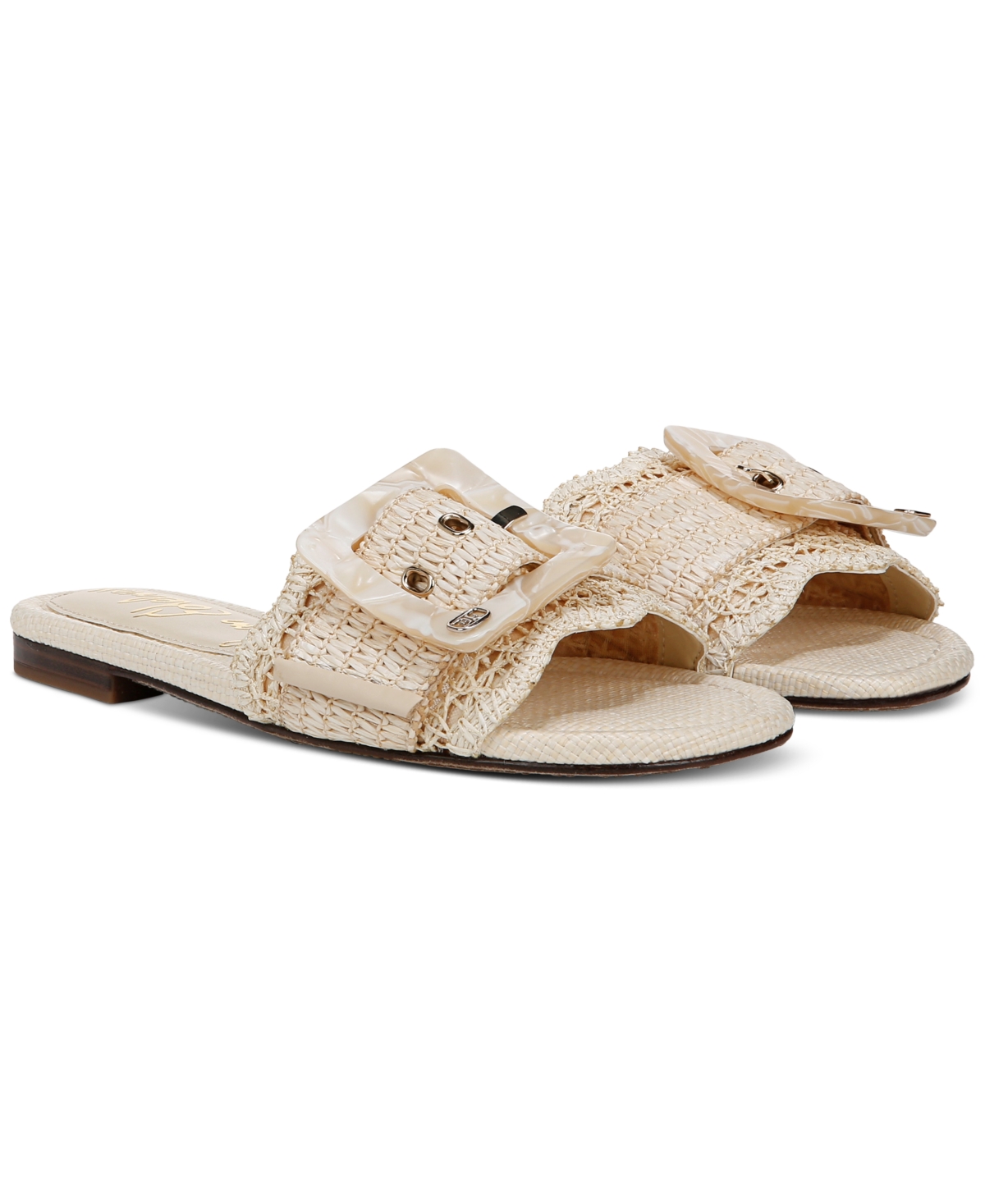 Shop Sam Edelman Women's Bambi Raffia Buckle Slide Sandals In Linen