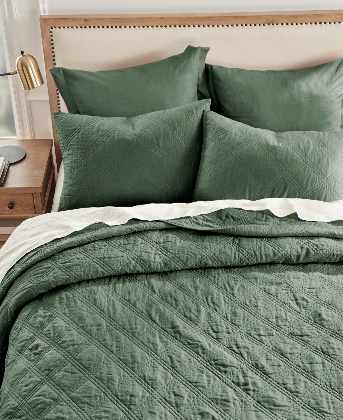 Levtex Washed Linen Quilted Sham, Standard In Green