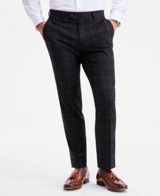 Men's Slim-Fit Green & Burgundy Plaid Suit Separate Pants, Macy's Exclusive