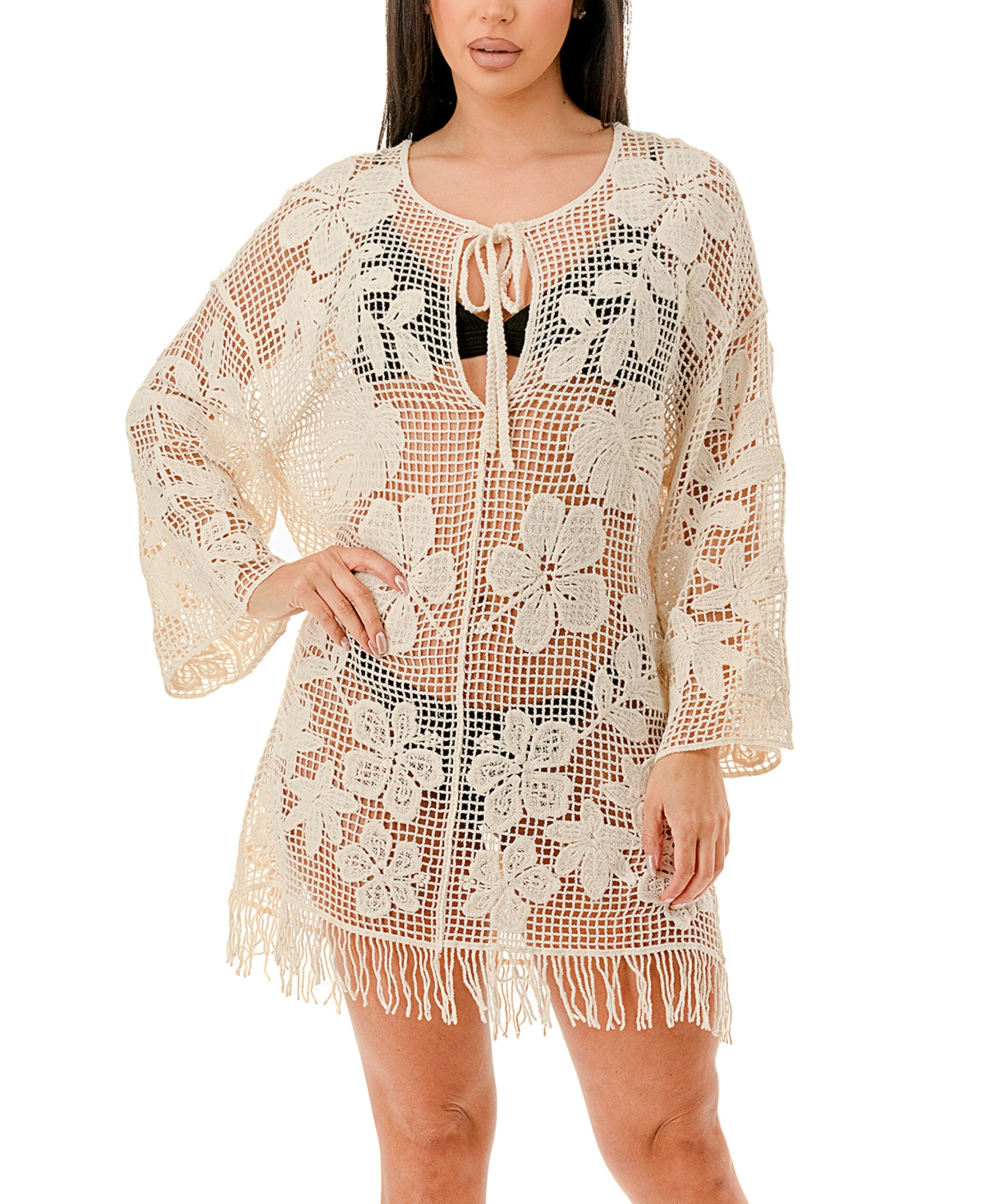 Women's Crochet Swim Cover-Up Dress - Cream