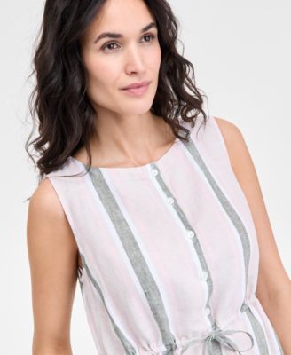Women's 100% Linen Striped Midi Dress, Exclusively at Macy's 