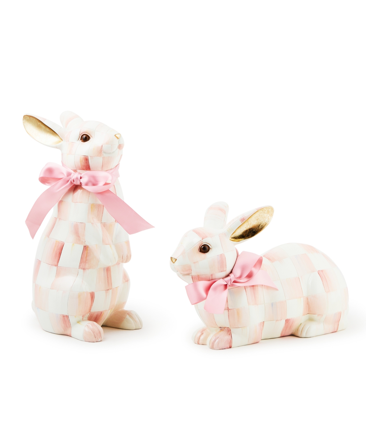 Mackenzie-childs Rosy Check Standing Bunny Figurine In Pink