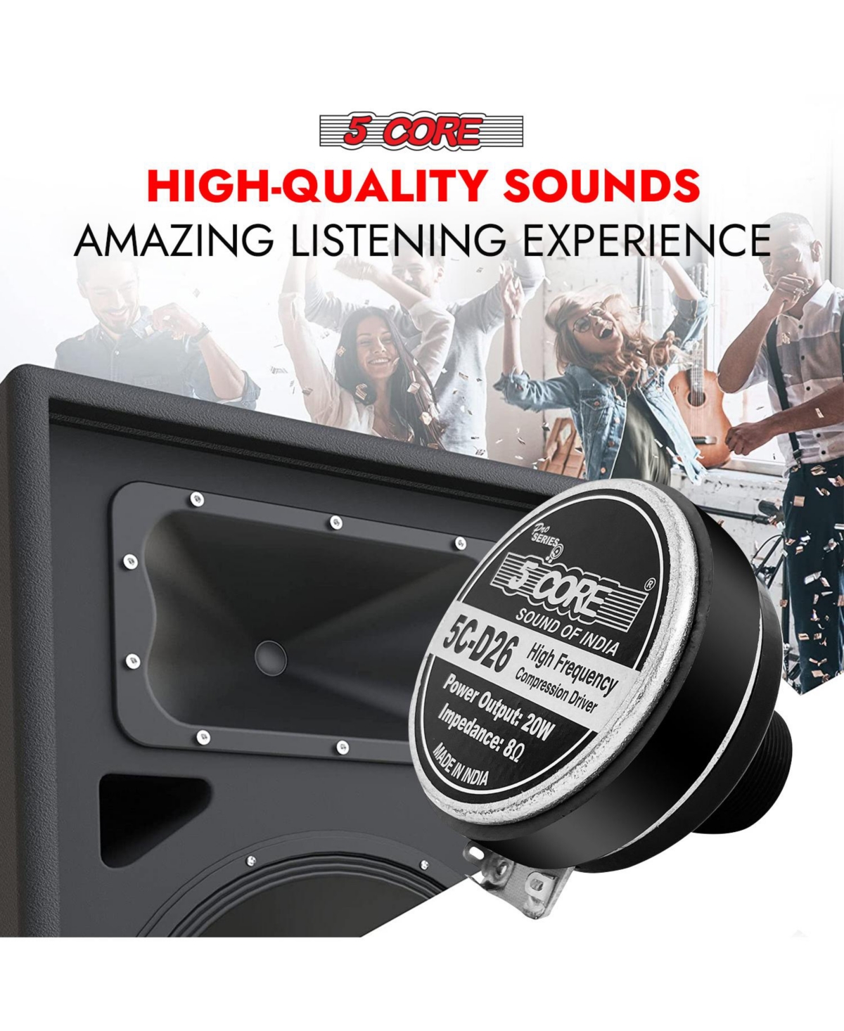 5Core Compression Driver 200W Peak Power Aluminum Tweeter Diaphragm 8 Ohm Horn Speaker