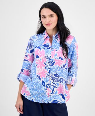 Charter Club - Petite Bhavana Multi Floral Print Linen Shirt, Exclusively at Macy's