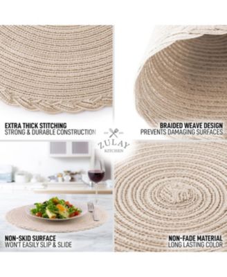 Braided Round Place Mats & Anti-Skid Placemat for Dining - Set of 6