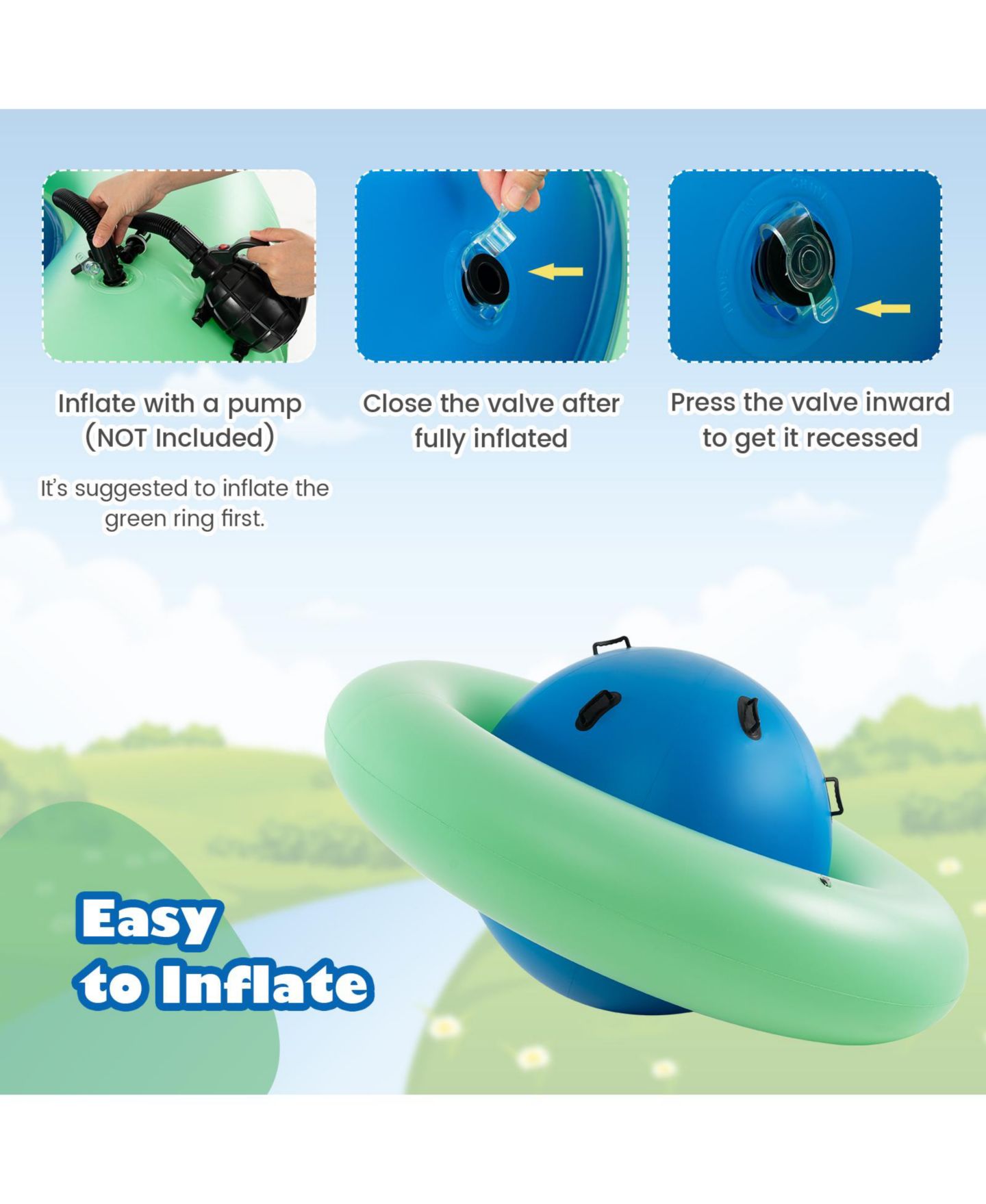 Детская игрушка HONGGE 7.5 Ft Inflatable Dome Rocker Bouncer with 6 Handles for Kids, цвет: Зелёный синий — фото 8