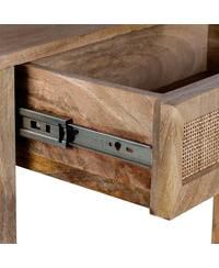 Rattan Front Drawer Side Table – Mango Wood with Open Shelf