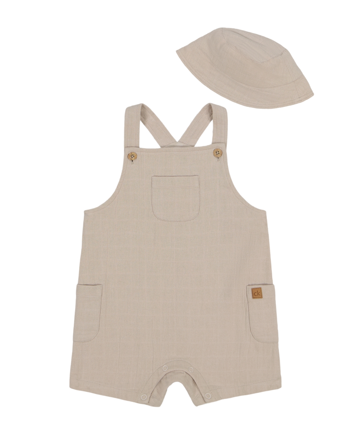 Shop Calvin Klein Baby Boys 2-piece Gauze Sunsuit And Matching Hat Set In Angel Tan
