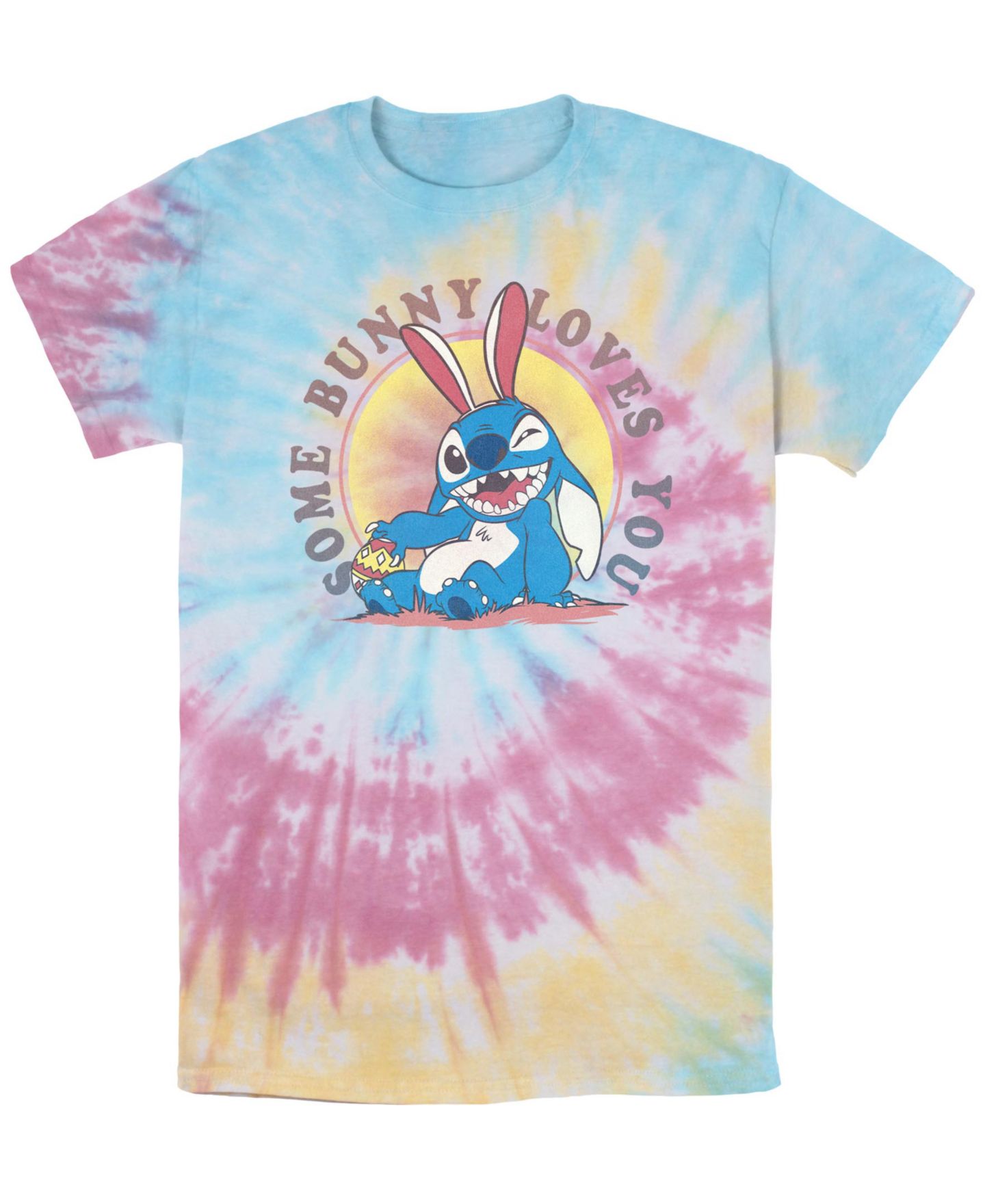 Мужская футболка Lilo Stitch Some Bunny Loves You Short Sleeve Tie Dye, цвет: Синий розовый — фото 1