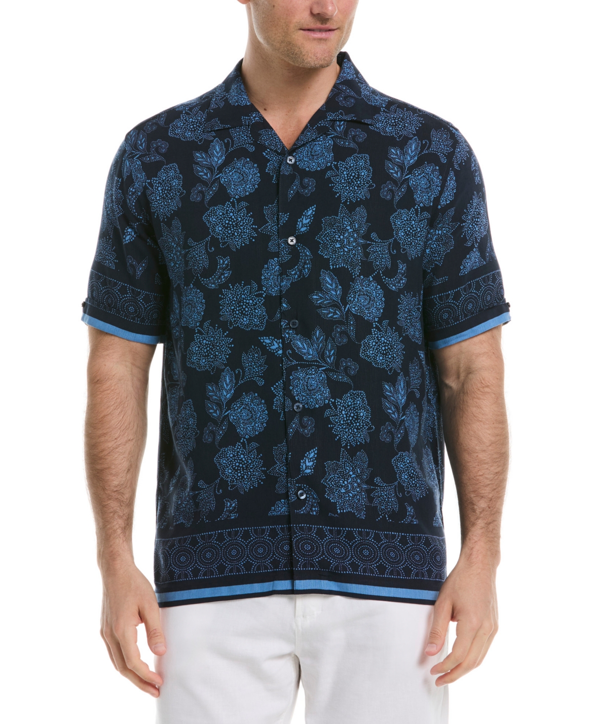 Men's Classic-Fit Textured Paisley Button-Down Camp Shirt - Dress Blues