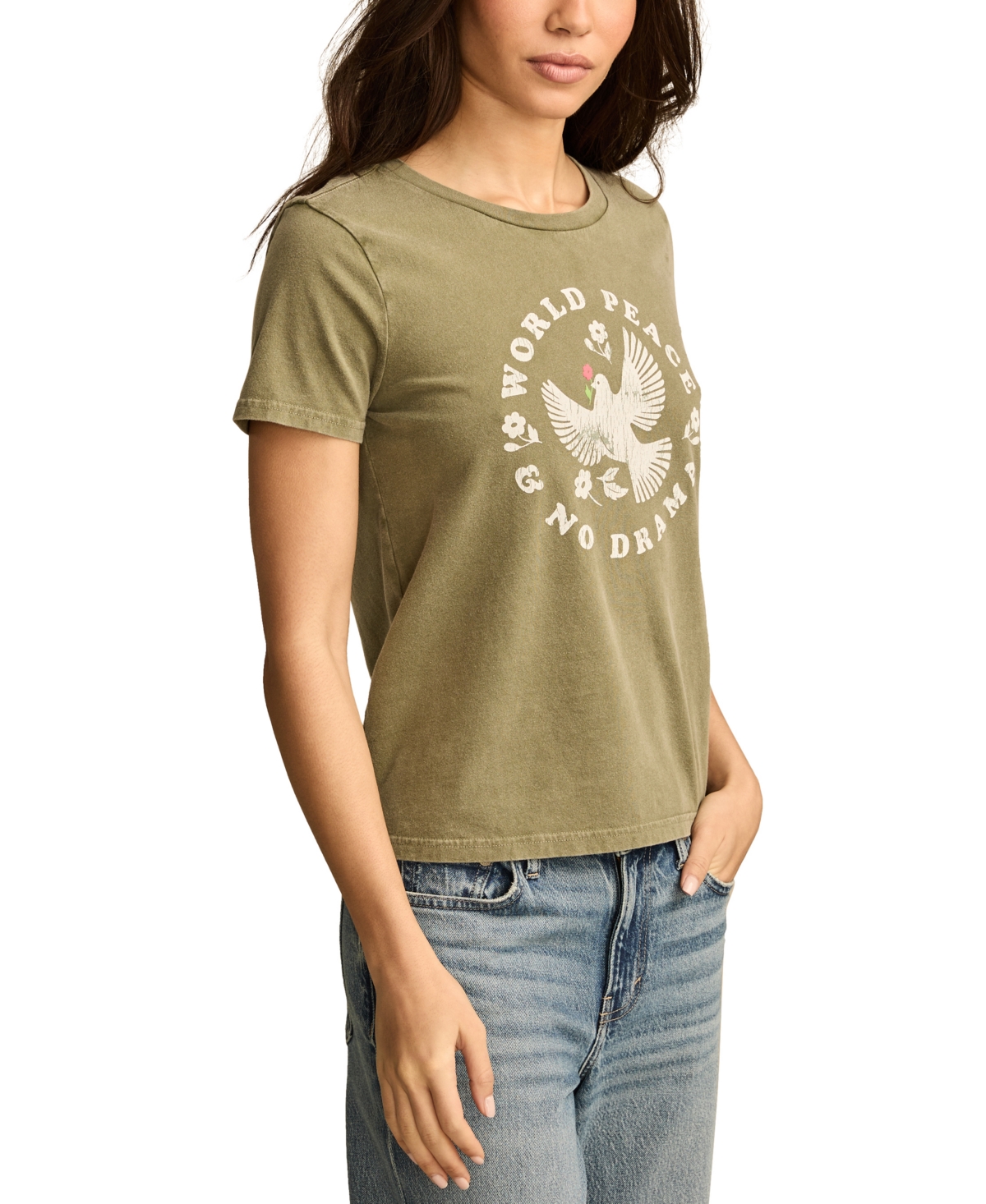 LUCKY BRAND WOMEN'S NO DRAMA CLASSIC CREWNECK COTTON T-SHIRT 