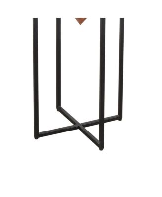 Pyramid Wooden Side Table – Cross Metal Base for a Modern Look