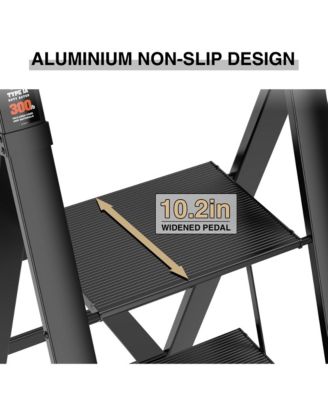 4 Step Ladder, Retractable Handgrip Folding Step Stool with Anti-Slip Wide Pedal, Aluminum Step Ladders 4 Steps, 300lbs Safety Household Ladder