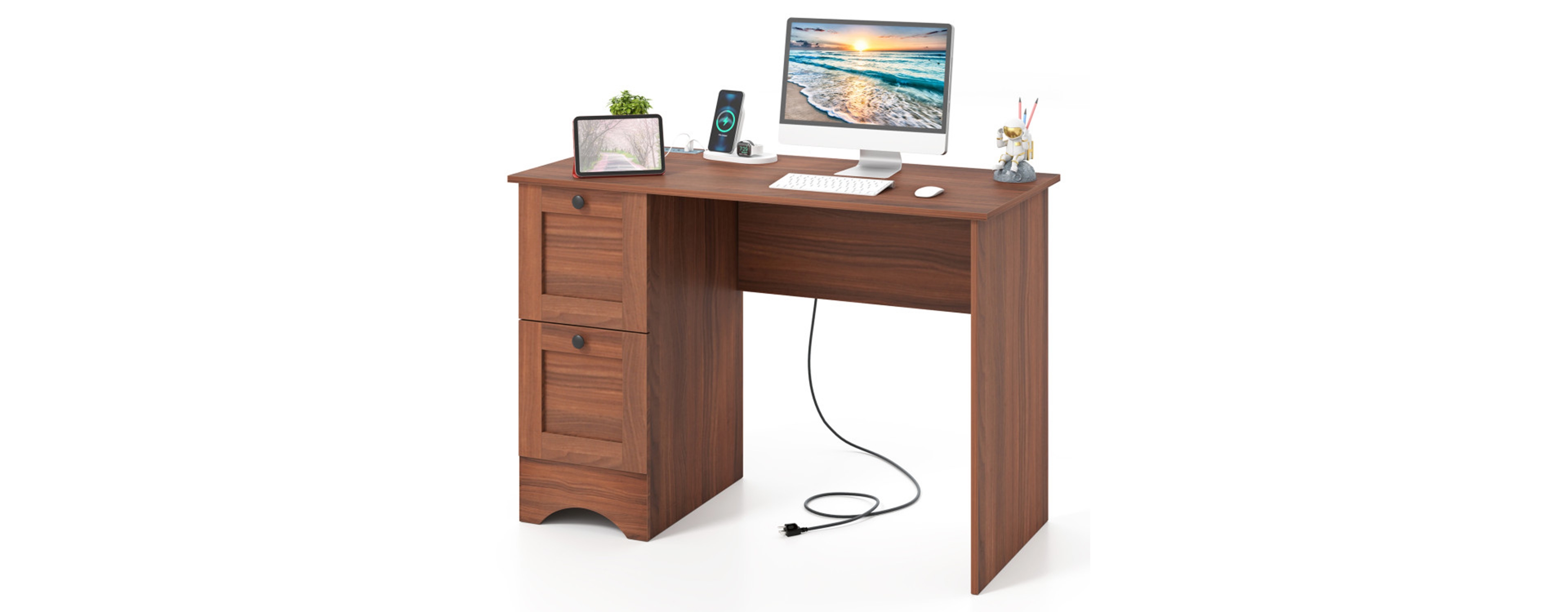 Wooden Vintage Computer Desk with 3 Drawers for Home and Office