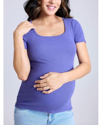 Maternity Square Neck Rib Knit Short Sleeve Top - Motherhood