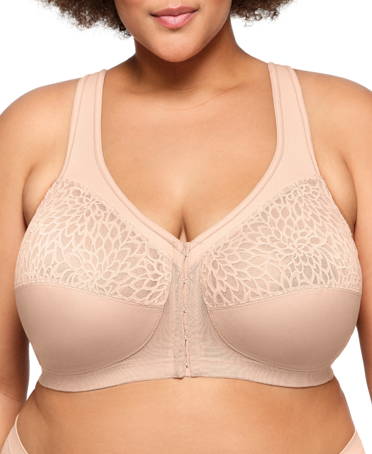 Plus Size Magic Lift Front-Closure Racerback Wire Free Bra #1206 - Cafe