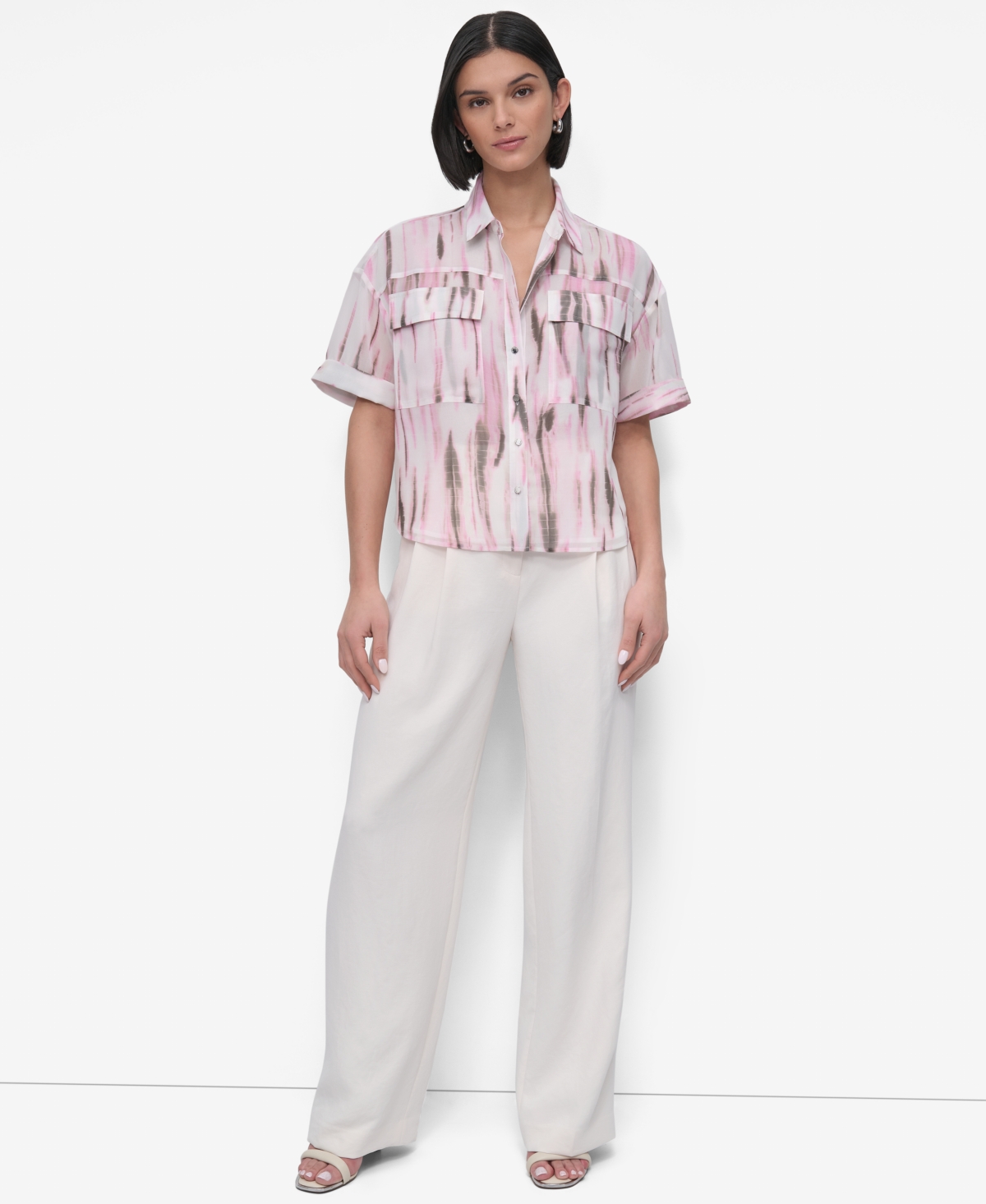 Dkny Women's Printed Chiffon Boxy-fit Top In Multi