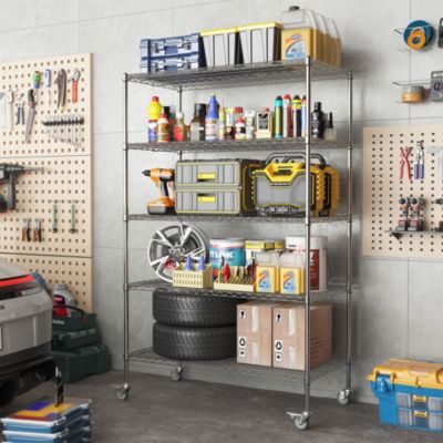 6 Story Metal Garage Storage Rack Adjustable Partition Shelves 400lb per Layer Heavy Duty Black