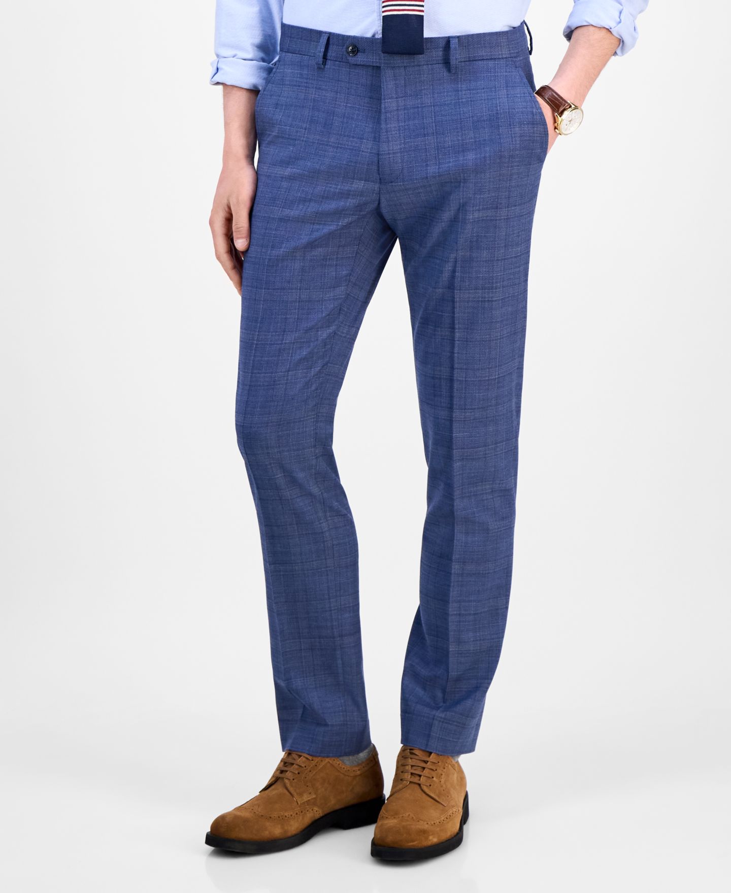 Мужские брюки Tommy Hilfiger Modern-Fit Wool TH-Flex Stretch Suit Separates Pant, цвет: Синий ржавый клетчатый — фото 9
