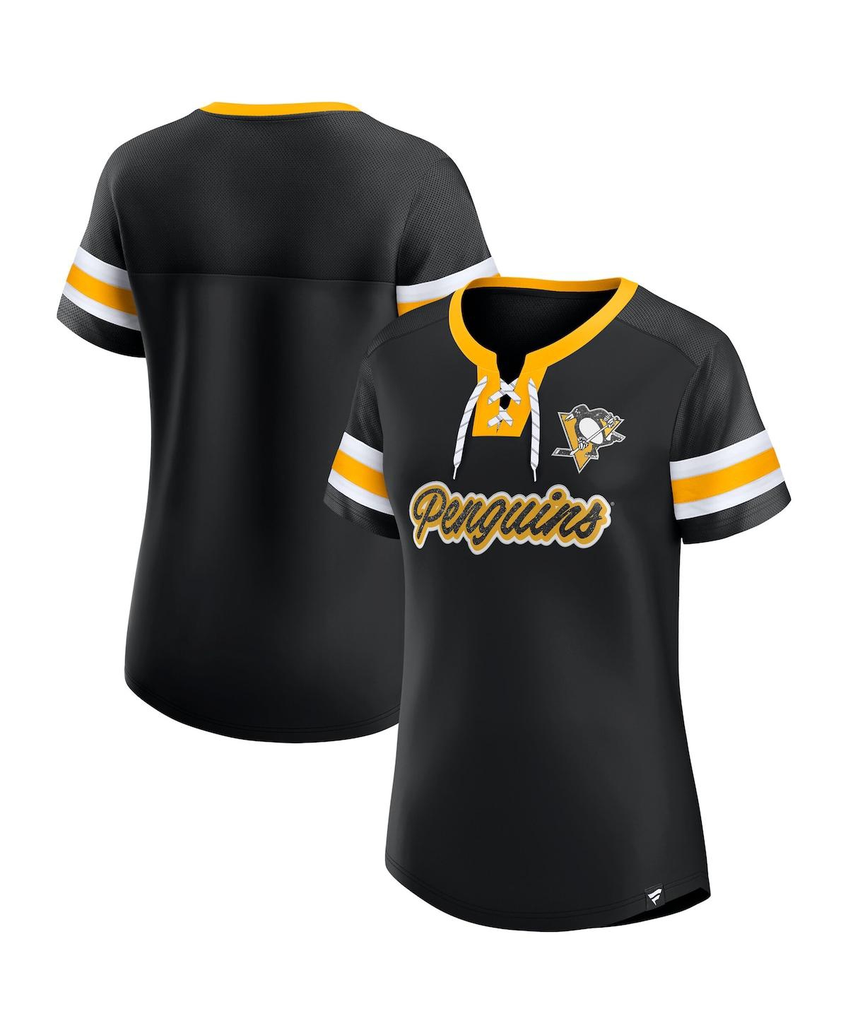 Fanatics Women's Black Pittsburgh Penguins Iconic Athena Lace-up T-shirt In Black