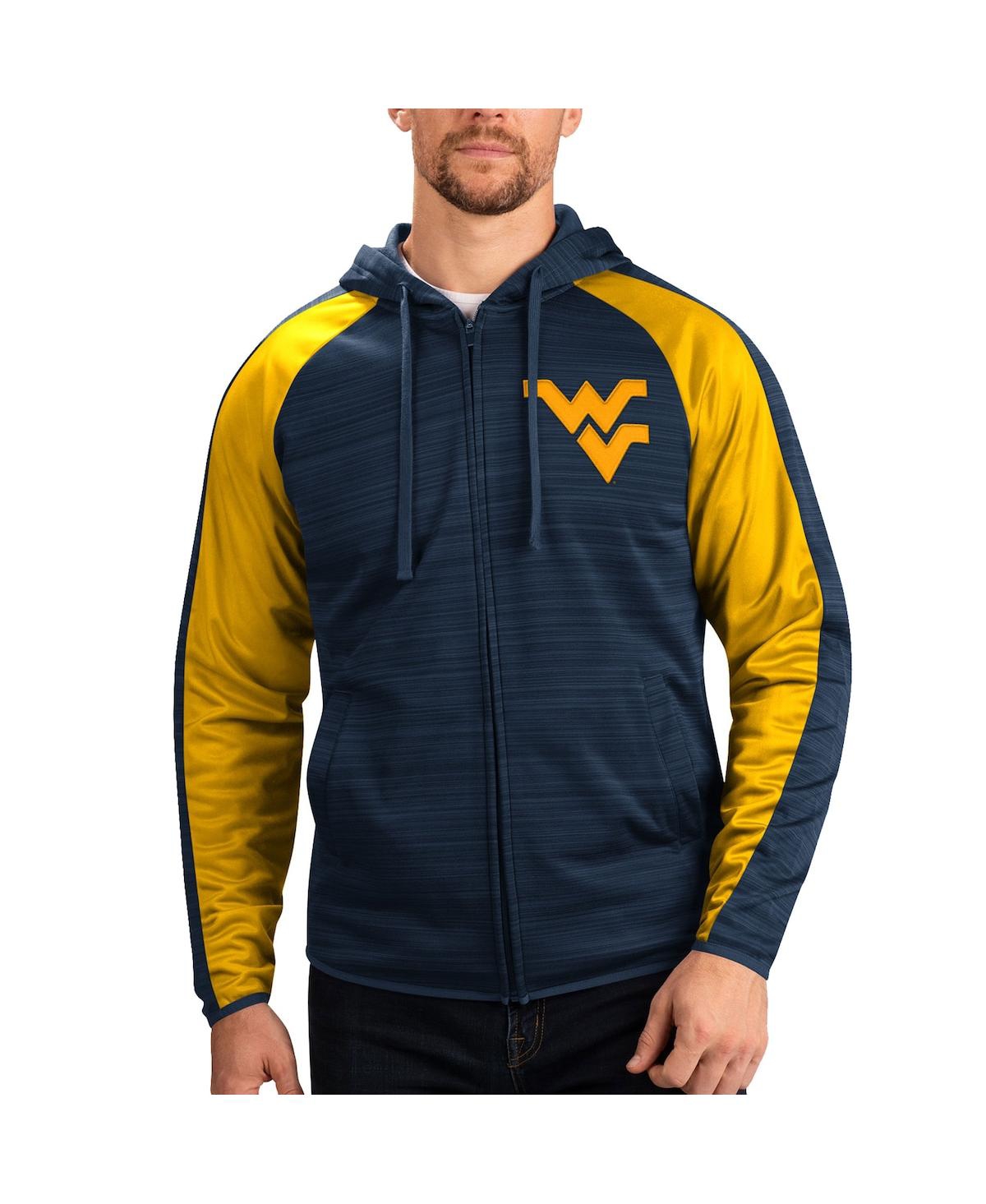 G-iii Sports By Carl Banks Men's Navy West Virginia Mountaineers Neutral Zone Raglan Full-zip Track Jacket Hoodie In Gold