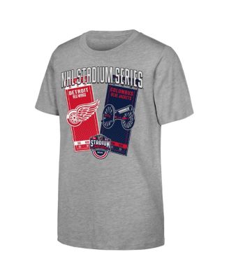 Big Boys and Girls Heather Gray 2025 NHL Stadium Series Columbus Blue Jackets vs. Detroit Red Wings Matchup T-Shirt