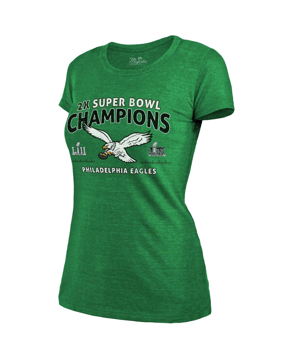 MAJESTIC WOMEN'S KELLY GREEN PHILADELPHIA EAGLES TWO-TIME SUPER BOWL CHAMPIONS SKY HIGH RETRO TRI-BLEND T-SHI 