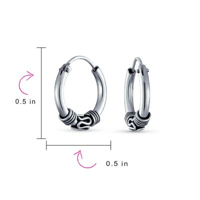 Bali Tribal Swirl Hoop Huggie Earrings Oxidized Sterling Silver 0.50 Inch