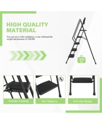 5-Step Foldable Light Weight Wide Anti Slip Pedal and Safety Handle, Sturdy Multi-Purpose Step Ladder with tool bag