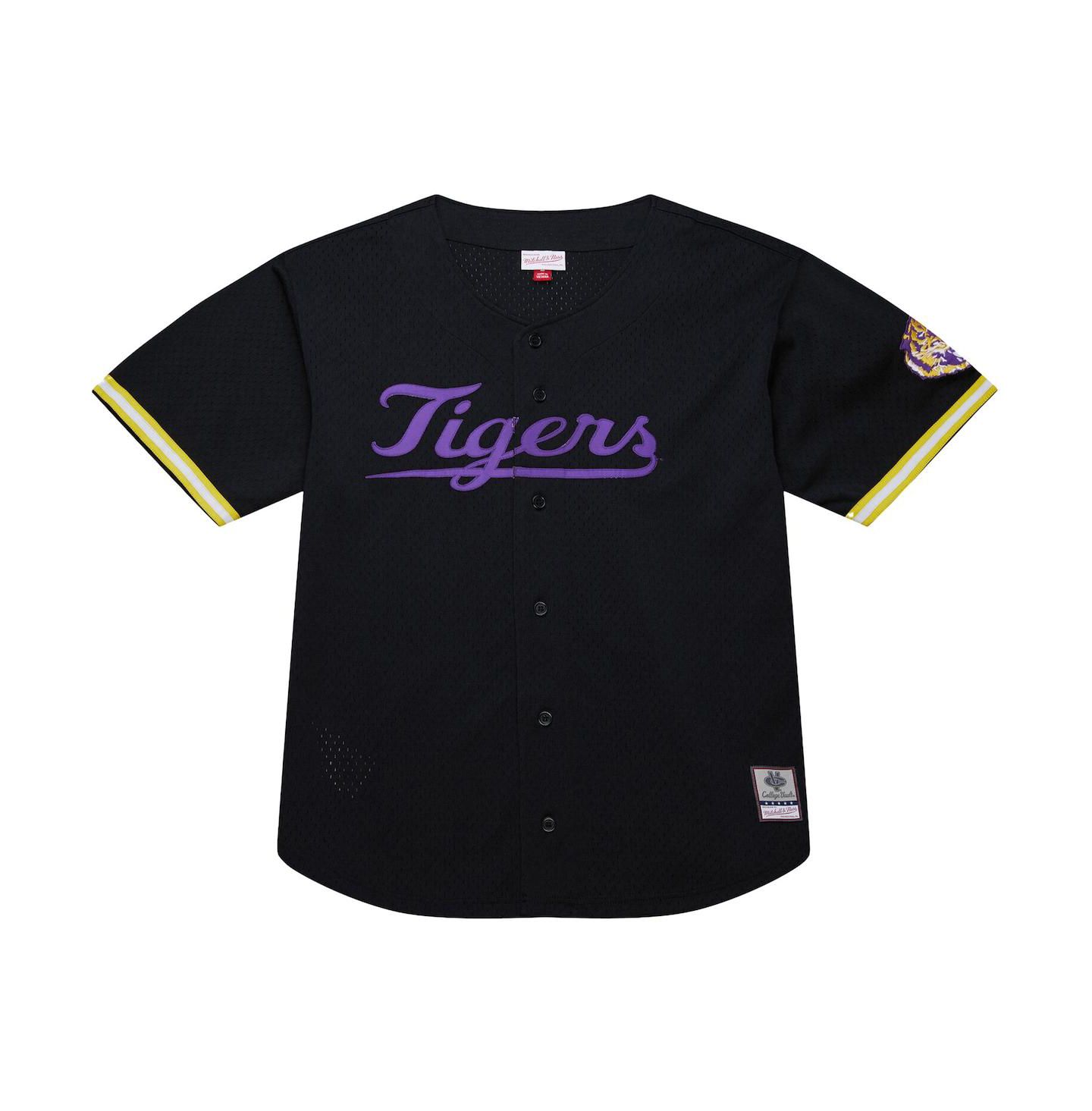 Мужской топ Mitchell & Ness Black LSU Tigers On The Clock Full-Button Fashion Jersey — фото 2
