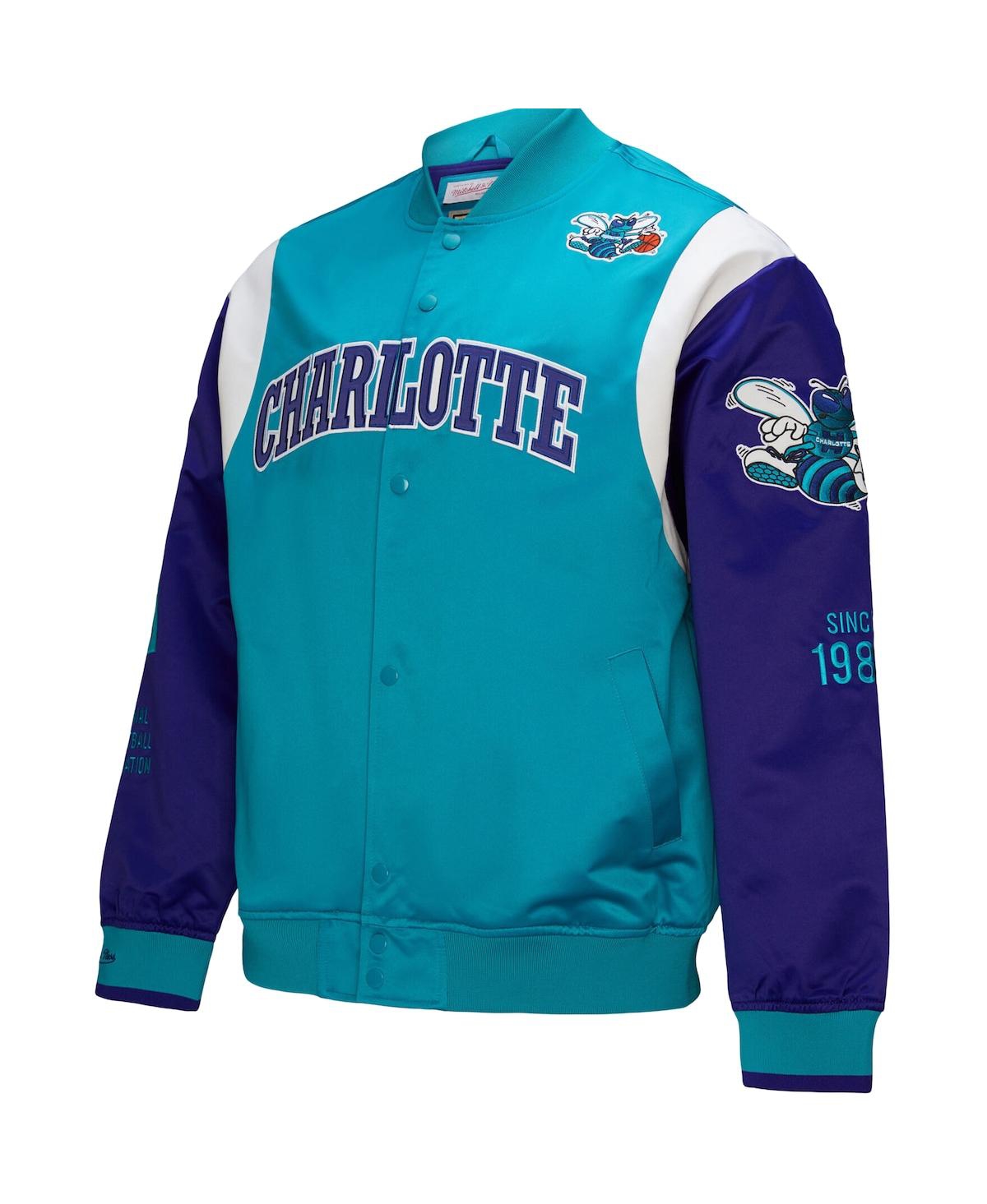 MITCHELL & NESS MEN'S AND WOMEN'S TEAL CHARLOTTE HORNETS VINTAGE TEAM ORIGINS SATIN FULL-SNAP JACKET