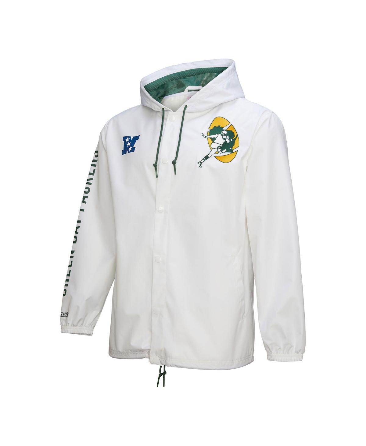 MITCHELL & NESS MEN'S WHITE GREEN BAY PACKERS VINTAGE LOGO COACHES FULL-SNAP HOODIE JACKET 