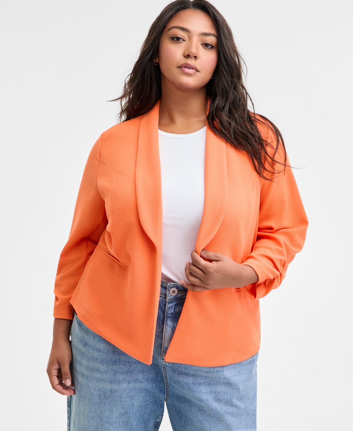 Bar Iii Trendy Plus Size Knit Drape-front Blazer, Created For Macy's