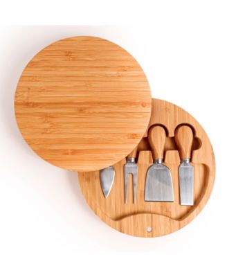 Stainless Steel 6-Piece Cheese Knives and Bamboo Round Board Set