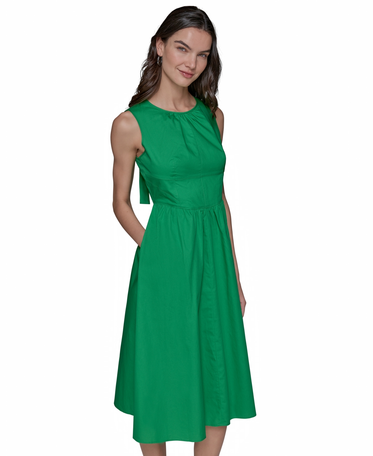 Karl Lagerfeld Petite Cotton Bow-back A-line Dress In Flore Green