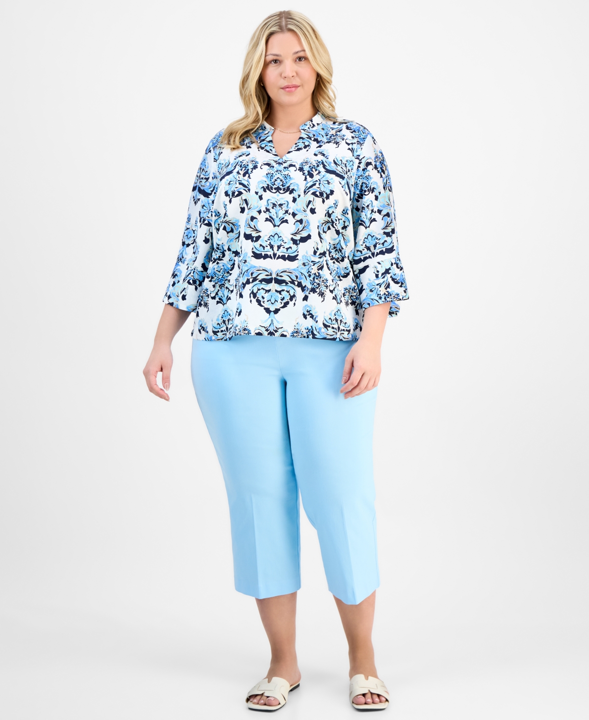 JM COLLECTION PLUS SIZE PRINTED JACQUARD BLOUSE, EXCLUSIVELY AT MACY'S 