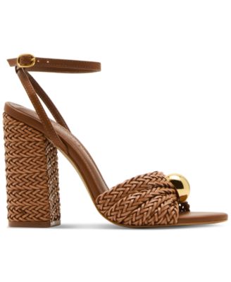 Steve Madden アンクルストラップ Cheyla サンダル Steve Madden Cheyla Woven Ornamented Block Heel Dress
