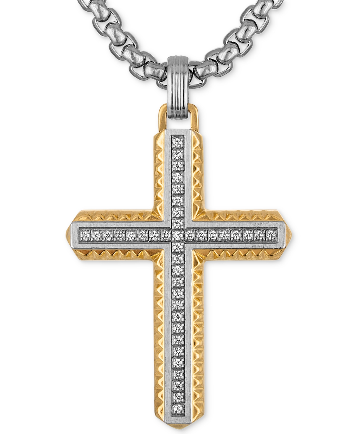 Diamond Cross 22" Pendant Necklace (1/5 ct. t.w.) in Stainless Steel & Yellow Gold-Tone Ion-Plated Stainless Steel - Two-Tone
