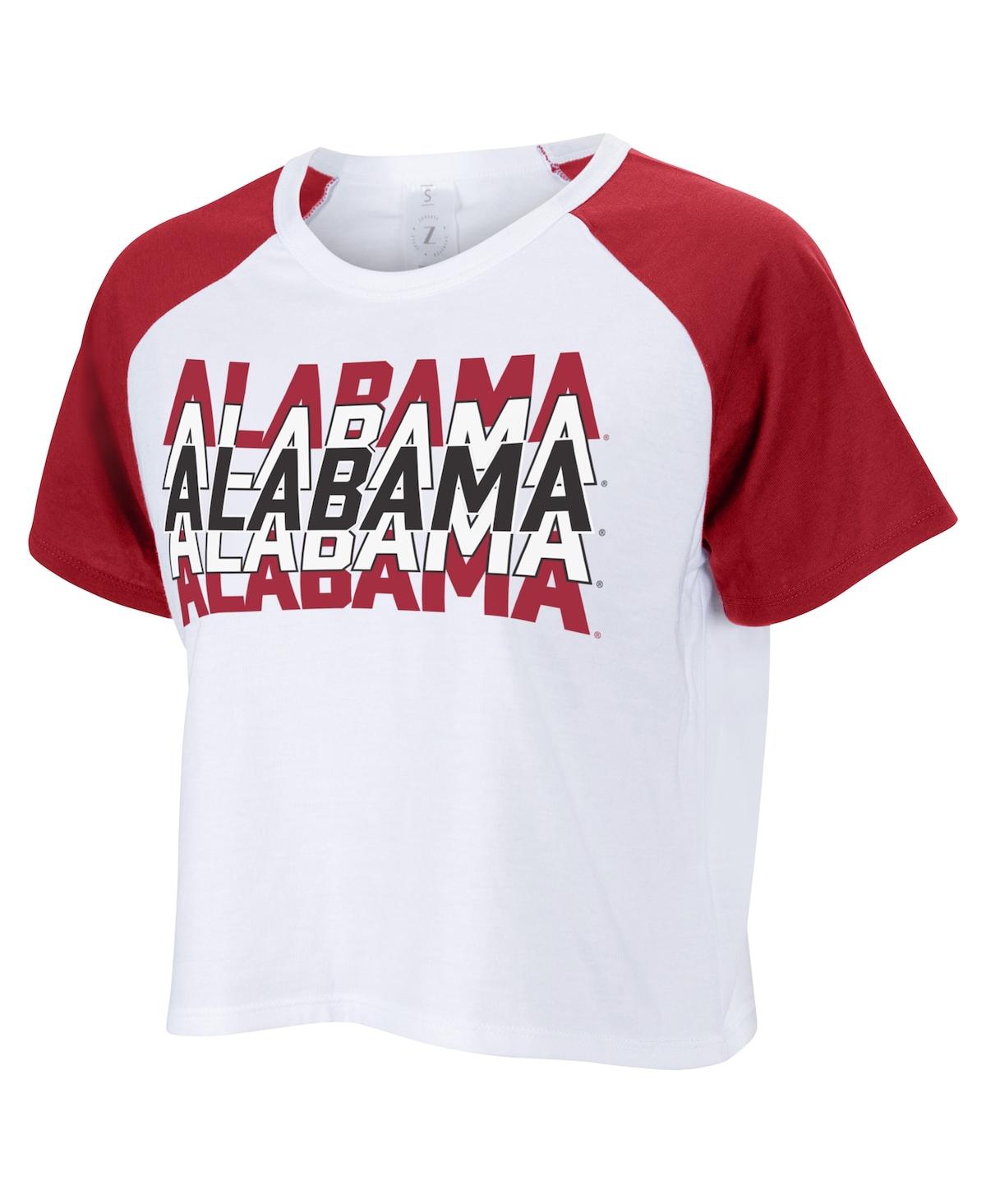 Women's White Alabama Crimson Tide Color Block Repeat Raglan Cropped T-Shirt - White