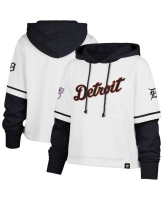 '47 Brand - Women's White Detroit Tigers Trifecta Shortstop Cropped Pullover Hoodie