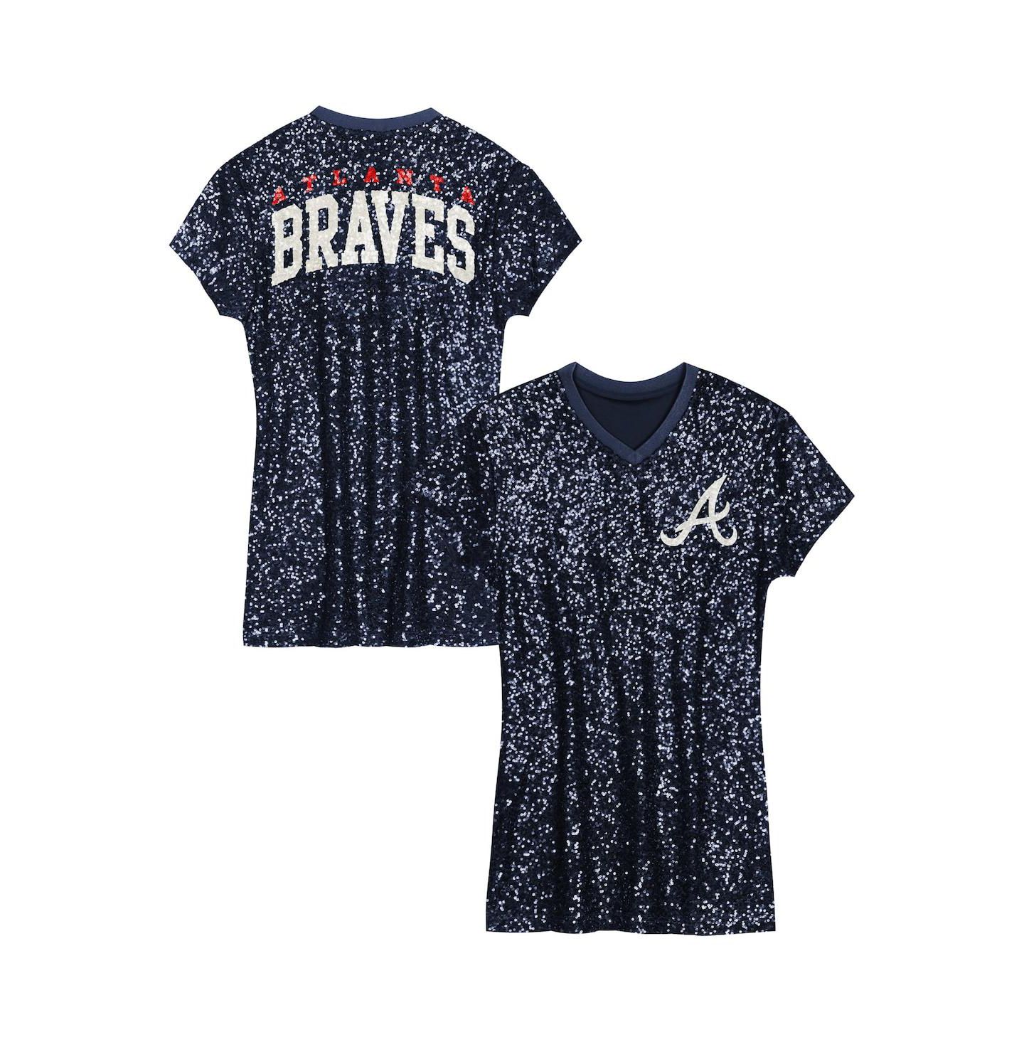 Платье Outerstuff Navy Atlanta Braves Sequin V-Neck Dress для девочек — фото 1