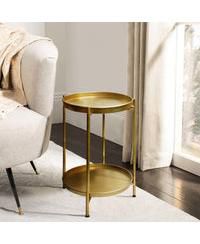 High Round Side Table – 2-Tier Design with Sturdy Iron Frame