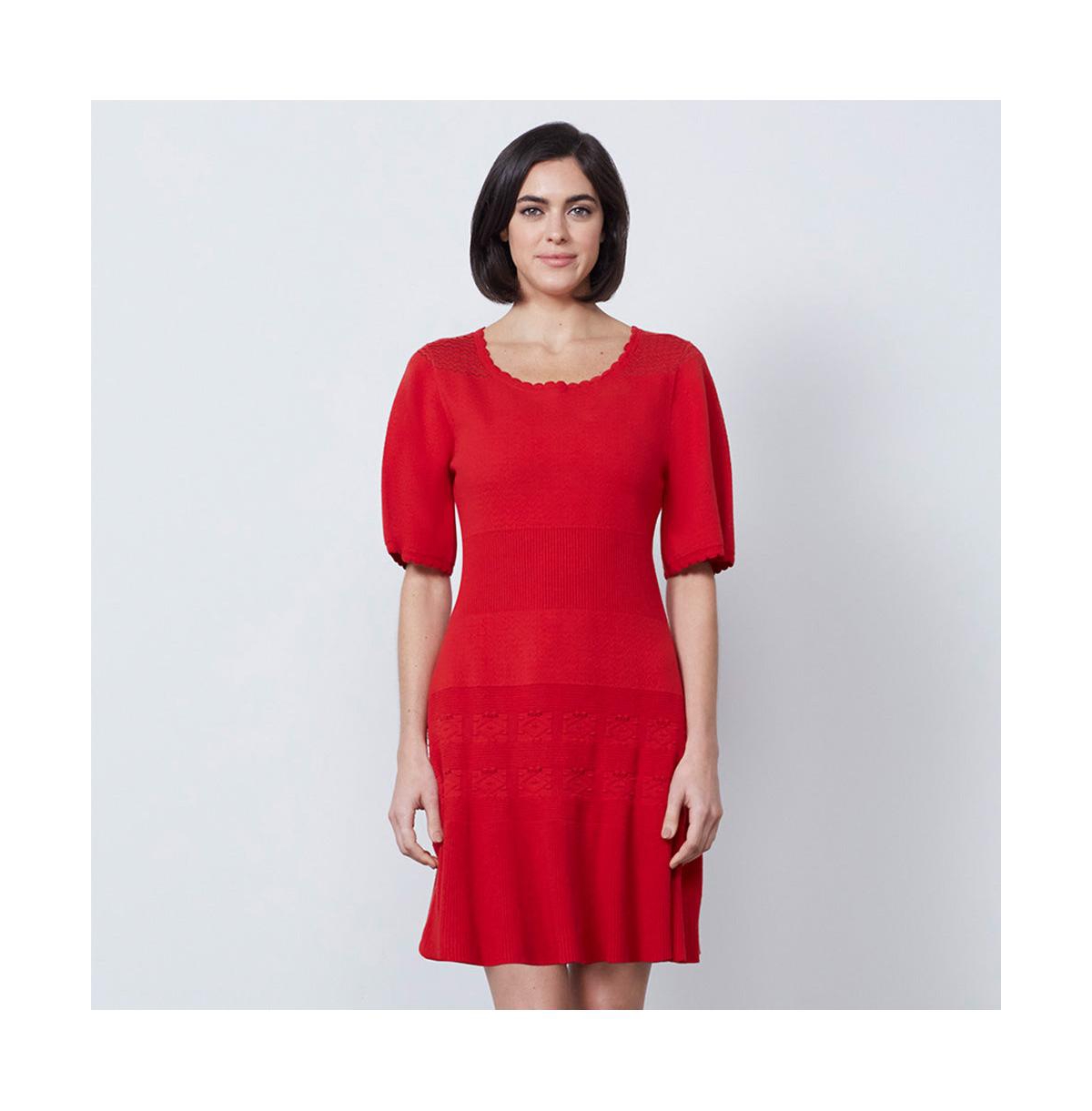 Women's Red Knit Jacquard Pullover Dress Windflower - Barbados cherry red